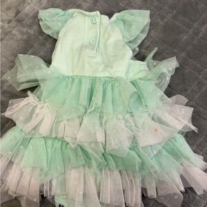 Little Lass Mint Lace Tulle Dress with Bow